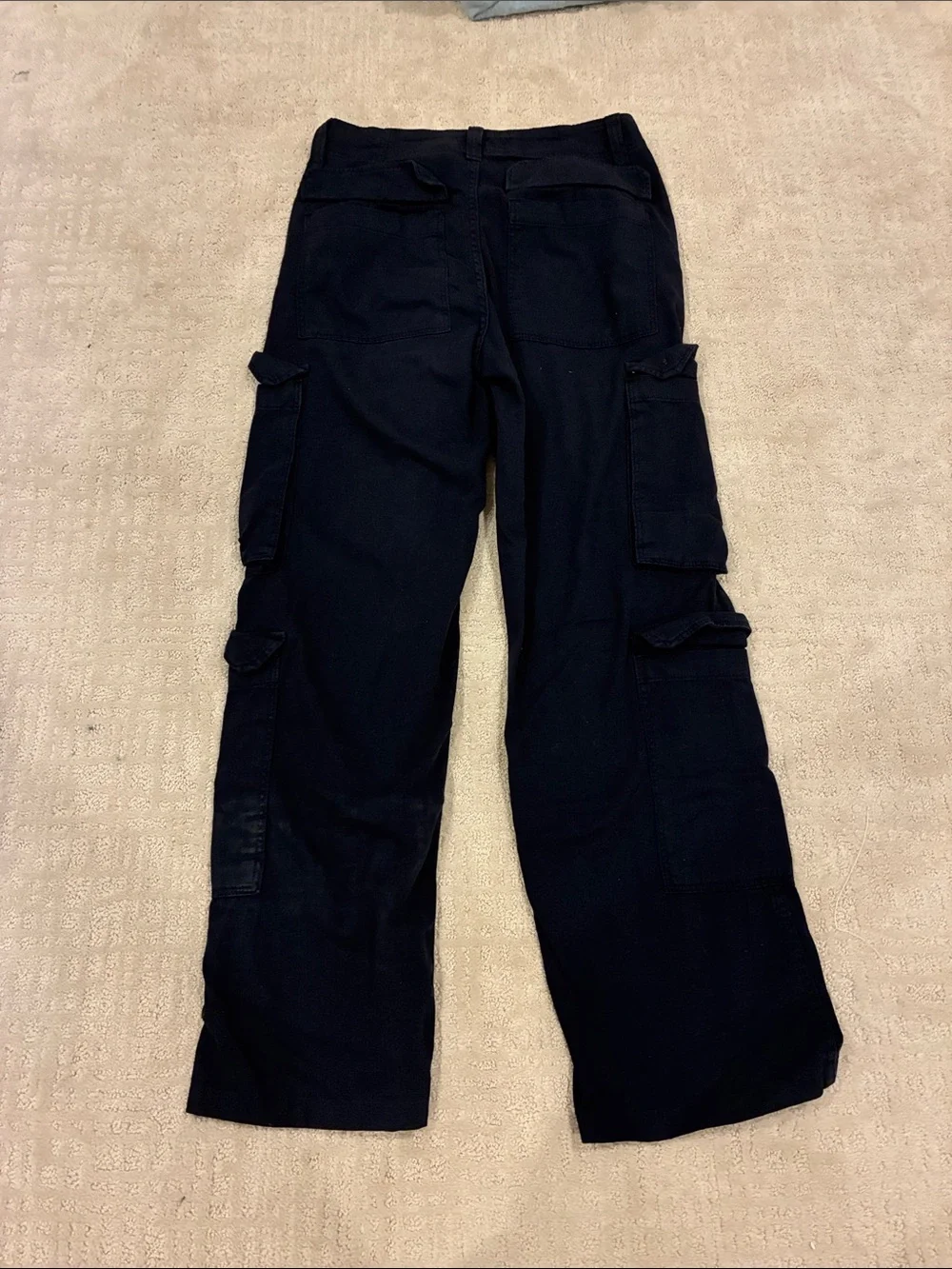 Bershka Men's Black Cargo Trousers with Multi-Pocket Detail